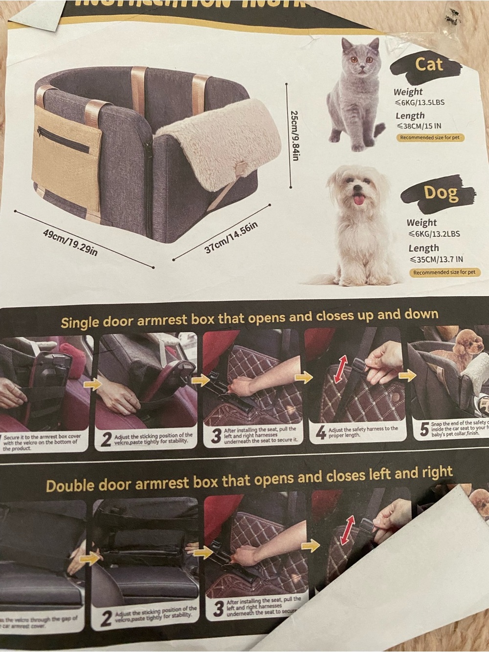 Pet Armrest Booster Seat for Dogs and Cats - Dark Gray & Beige